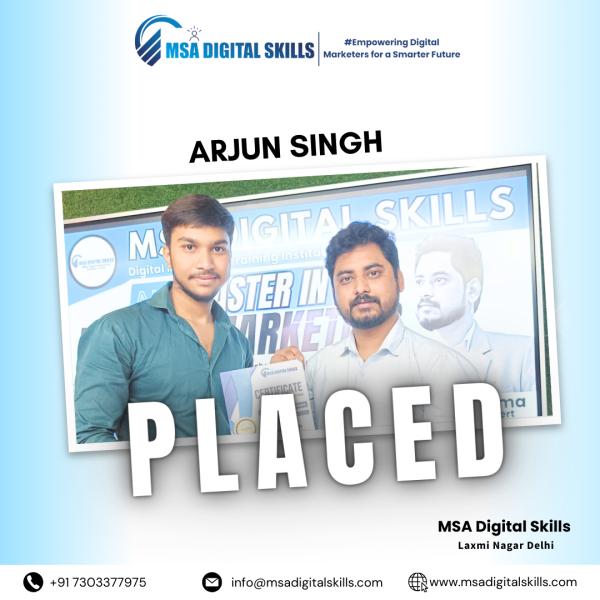 MSA Digital Skills is known for its 100% job placement guarantee, and Arjun Singh is a great example of this achievement. After completing his digital marketing course, Arjun secured a fantastic job in the field. He attributes his success to the institute's practical training, expert guidance, and robust placement support.