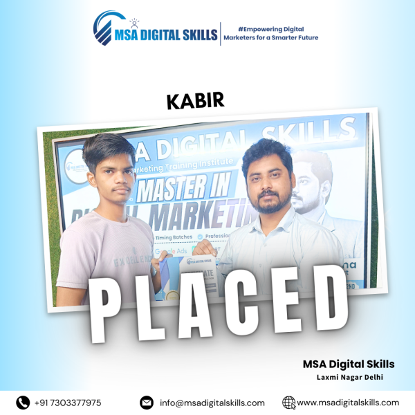 MSA Digital Skills guarantees 100% job placement, and Kabir is a great example of this. After completing his digital marketing course, Kabir secured a promising position in the industry. He credits the institute's practical training, expert instructors, and strong placement support for his success in launching his career.